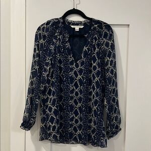 Diane Von Furstenberg Navy, White and Yellow Blouse, Size 10